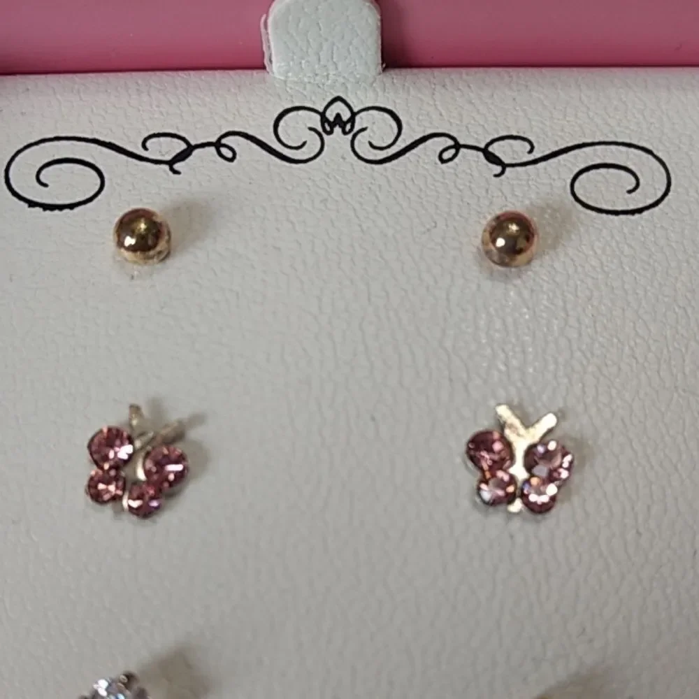 Dainty sterling silver earring set of three gold pink